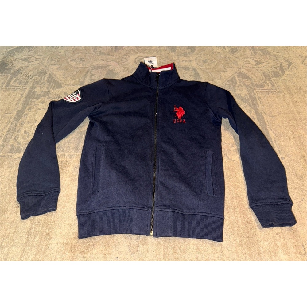 New US POLO ASSN Youth Boys‎ Sz 10-11 Large Blue Jacket L/S Full Zip